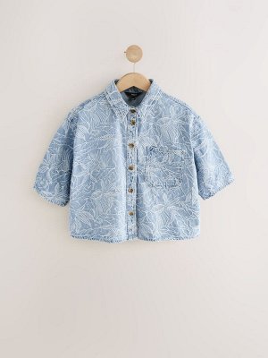 Укороченная джинсовая рубашка Leaf Jacquard из 100% хлопка