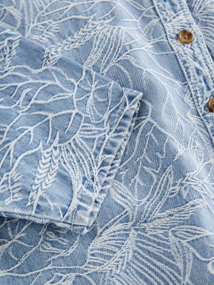 Укороченная джинсовая рубашка Leaf Jacquard из 100% хлопка