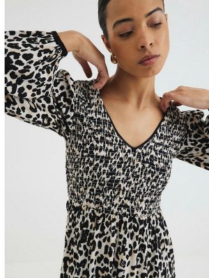 Платье миди River Island с леопардовым принтом и сборками на лифе