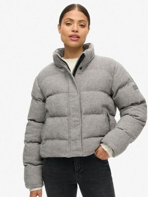Куртка-пуховик из серого меланжа Superdry Tweed