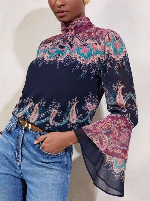 Блузка Lipsy с принтом и высоким воротом, рукавами-фонариками