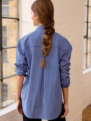 Blue Stripe — свободная рубашка бойфренда из 100% хлопка на пуговицах