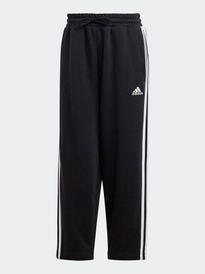 Черные флисовые джоггеры adidas Sportswear Essentials с тремя полосками и открытым подолом
