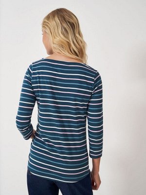 Темно-синий - Crew Clothing Company, 100% хлопок, базовый топ в бретонскую полоску