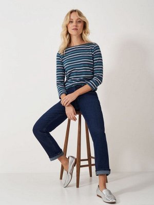 Темно-синий - Crew Clothing Company, 100% хлопок, базовый топ в бретонскую полоску