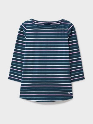 Темно-синий - Crew Clothing Company, 100% хлопок, базовый топ в бретонскую полоску