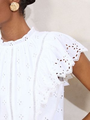 Белая футболка с вышивкой Lipsy Broderie Ruffle, 100% хлопок