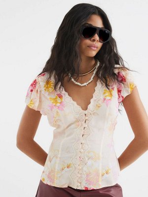 Блузка River Island с цветочным принтом и рукавами ангела