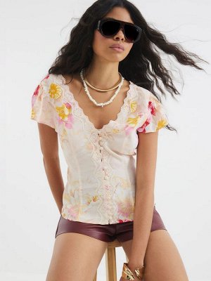 Блузка River Island с цветочным принтом и рукавами ангела