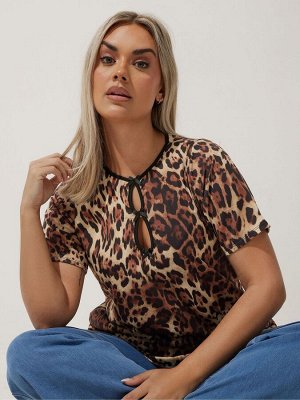 Топ с леопардовым принтом и бантом спереди от Yours Curve Limited Collection