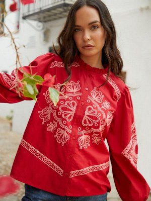 Блузка Another Sunday с вышитыми пуговицами и оборкой на воротнике из 100% хлопка