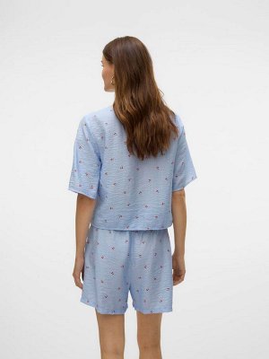 Синяя блузка VERO MODA с принтом вишни и завязкой спереди