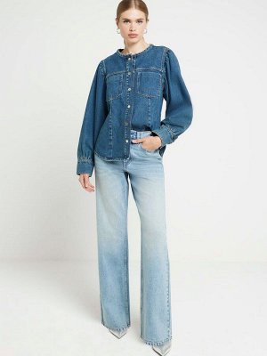 Светло-голубой 1 - джинсы River Island с высокой талией, свободные, прямые, 100% хлопок