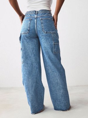 Джинсы Carpenter Wide Leg, 100% хлопок, средне-синие