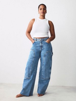 Джинсы Carpenter Wide Leg, 100% хлопок, средне-синие