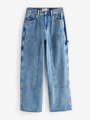 Джинсы Carpenter Wide Leg, 100% хлопок, средне-синие