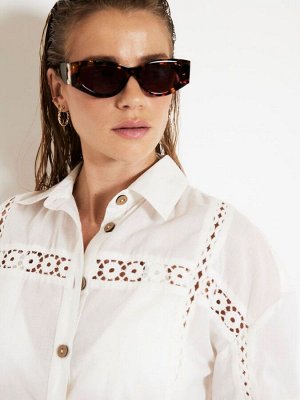 Белая рубашка с кружевной вставкой River Island, 100% хлопок