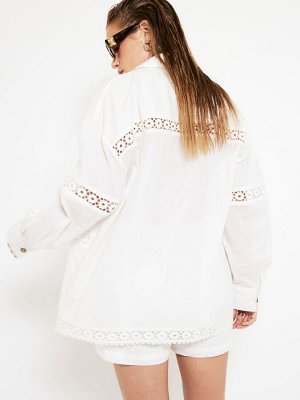 Белая рубашка с кружевной вставкой River Island, 100% хлопок