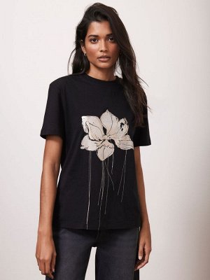 Футболка Mint Velvet из 100% хлопка с металлизированным цветочным принтом