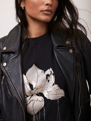 Футболка Mint Velvet из 100% хлопка с металлизированным цветочным принтом