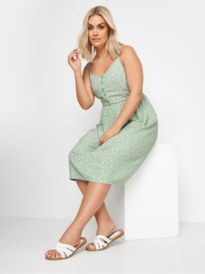 Зеленый - сарафан Yours Curve Navy с мелким цветочным принтом на бретельках
