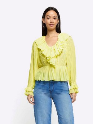 Желтая блузка River Island с длинными рукавами и складками