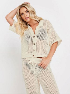 Кремовая рубашка PixieGirl Petite Crochet с короткими рукавами