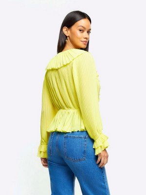 Желтая блузка River Island с длинными рукавами и складками