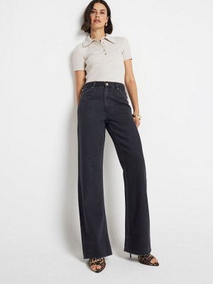 Черные джинсы River Island с высокой талией, свободные, прямого кроя, 100% хлопок