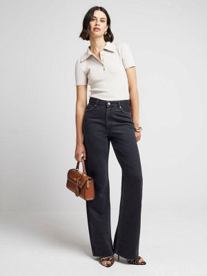 Черные джинсы River Island с высокой талией, свободные, прямого кроя, 100% хлопок