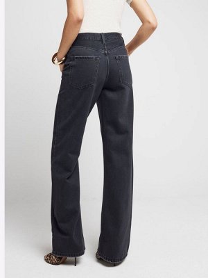 Черные джинсы River Island с высокой талией, свободные, прямого кроя, 100% хлопок