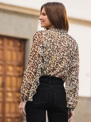 Sosandar Petite Leopard Print Lace Up Blouse