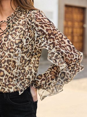 Sosandar Petite Leopard Print Lace Up Blouse