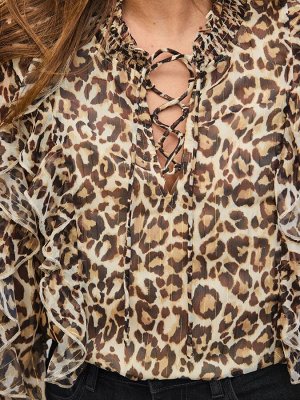 Sosandar Petite Leopard Print Lace Up Blouse