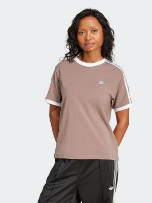 Коричневая футболка adidas originals с тремя полосками