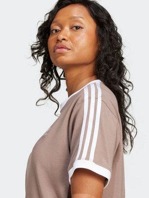 Коричневая футболка adidas originals с тремя полосками
