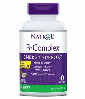 Комплекс витаминов группы В Natrol BComplex Fast Dissolve, 3мг, быстрорастворимые таблетки, кокос, 90шт.