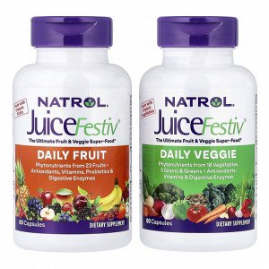 Natrol JuiceFestiv, 2 бутылки по 60 капсул — ежедневная порция фруктов и овощей, поддержка иммунной системы