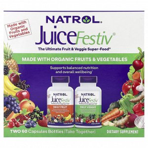 Natrol JuiceFestiv, 2 бутылки по 60 капсул — ежедневная порция фруктов и овощей, поддержка иммунной системы