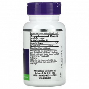 Natrol CoQ10 100мг, 45 капсул — коэнзим Q10 для поддержки сердца и энергии
