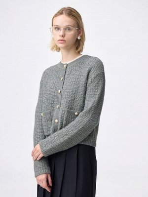 GU Tweedy Knit Cardigan – Твидовый вязаный кардиган с пуговицами и карманами