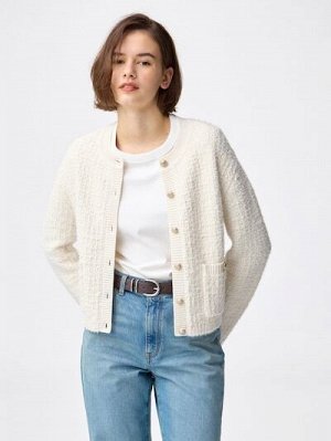 GU Tweedy Knit Cardigan – Твидовый вязаный кардиган с пуговицами и карманами