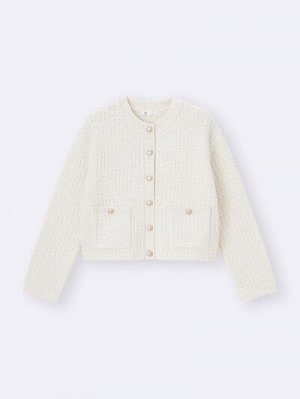GU Tweedy Knit Cardigan – Твидовый вязаный кардиган с пуговицами и карманами