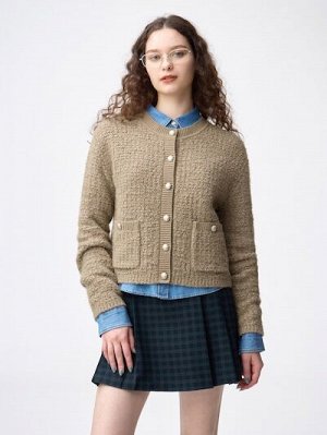 GU Tweedy Knit Cardigan – Твидовый вязаный кардиган с пуговицами и карманами