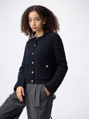 GU Tweedy Knit Cardigan – Твидовый вязаный кардиган с пуговицами и карманами