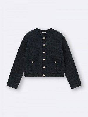 GU Tweedy Knit Cardigan – Твидовый вязаный кардиган с пуговицами и карманами