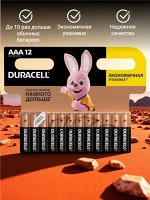Батарейки КОМПЛЕКТ 12 шт, DURACELL Basic, AAA (LR03, 24А), алкалиновые, мизинчиковые, блистер