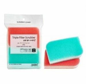 "CLEAN&CLEAR" Губка для мытья посуды №098 "Triple Filter" (11,5смх7,5смх2,5см) мягкая 2шт