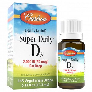 Carlson Super Daily D3 2,000 IU (50 мкг), 10.3 мл — жидкий витамин D3 для поддержки здоровья костей