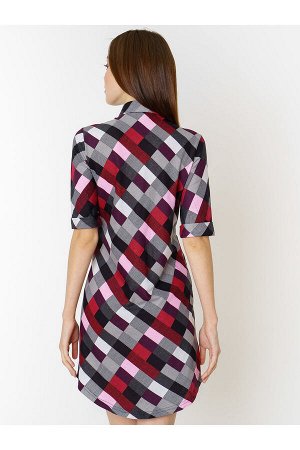 #87191 Платье-рубашка серо-бордовая